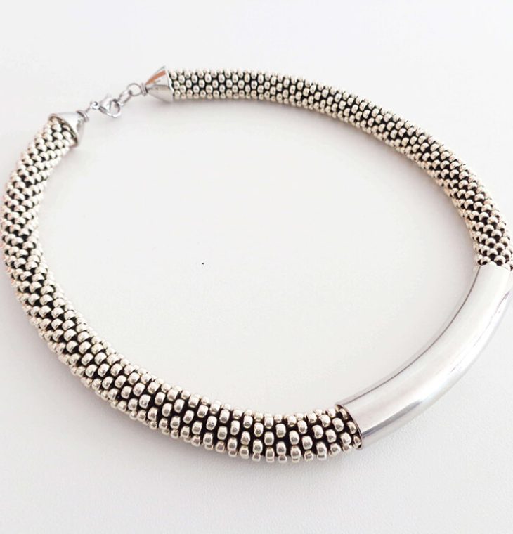 Collana di alta bigiotteria color alluminio, Urban Style, Modello Snake Reloaded