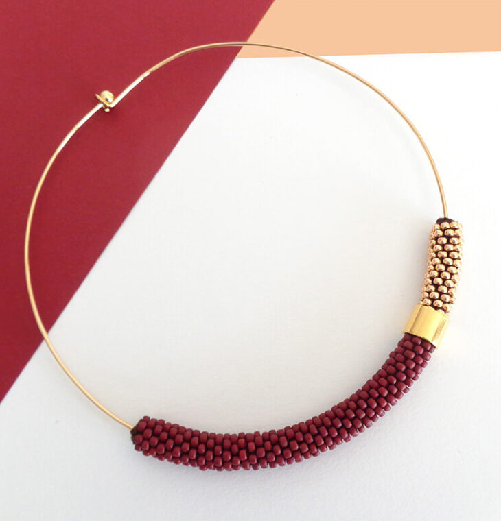 Collana girocollo rigido rosso vino e oro rosa, Virtù 2.0