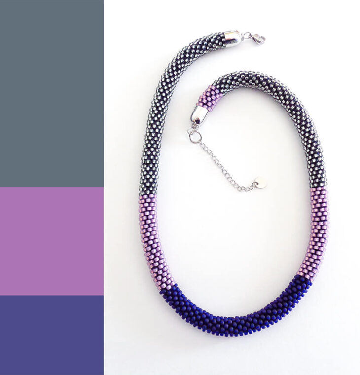 Collana grigio, ametista e cobalto, Virtù 41, Modello Virtù Nascoste