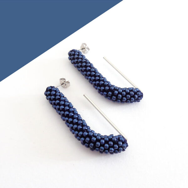 Orecchini lunghi blu denim, Modello Paralleli