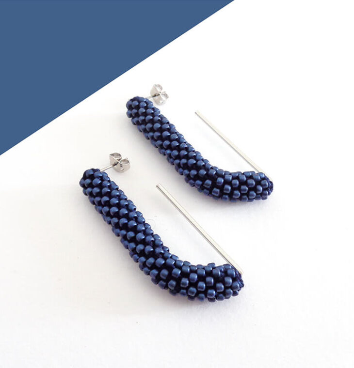 Orecchini lunghi blu denim, Modello Paralleli