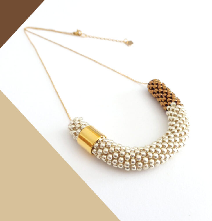 Collana Alluminio chiaro e bronzo, modello VIC, collana lunga