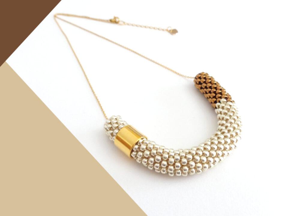 Collana Alluminio chiaro e bronzo, modello VIC, collana lunga