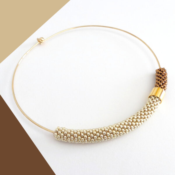 Collana girocollo rigido alluminio chiaro e bronzo, Virtù 2.0