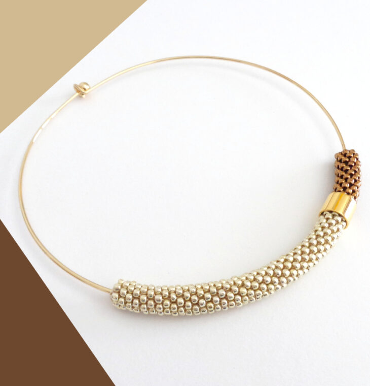 Collana girocollo rigido alluminio chiaro e bronzo, Virtù 2.0