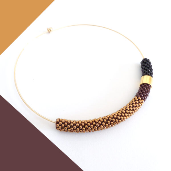 Collana girocollo rigido bronzo, cioccolato e nero, Virtù 2.0