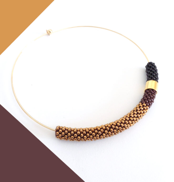 Collana girocollo rigido bronzo, cioccolato e nero, Virtù 2.0