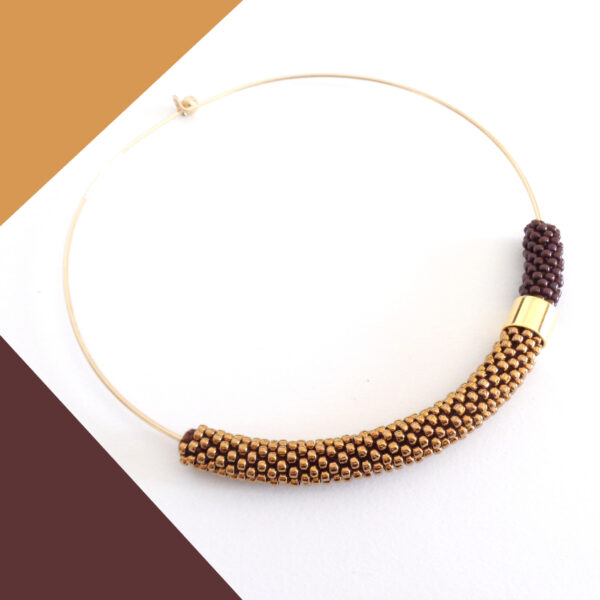 Collana girocollo rigido bronzo e cioccolato, Virtù 2.0